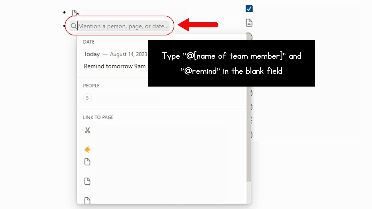 How to Set Reminders to Team Members in Notion Step 2