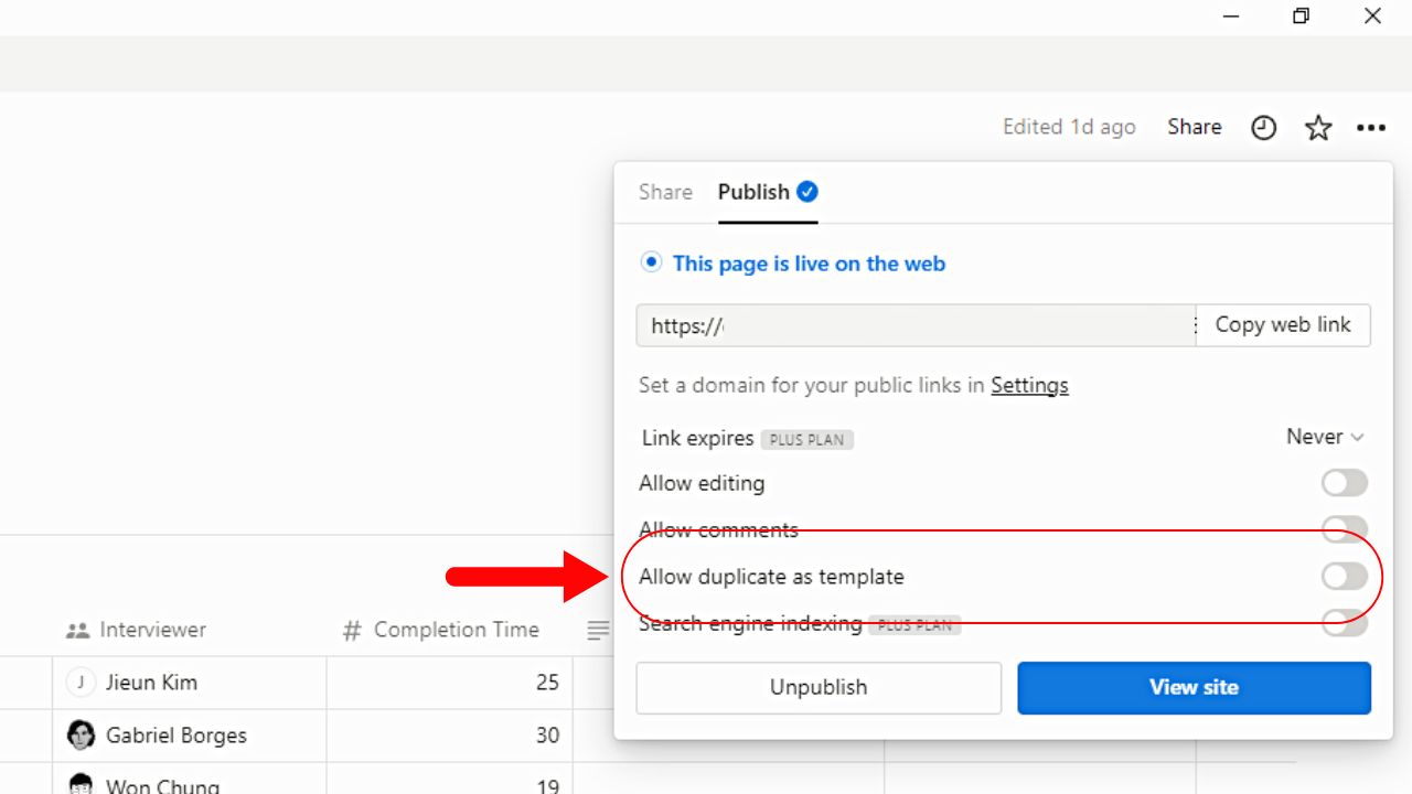 How to Share Notion Page as a Template Step 3