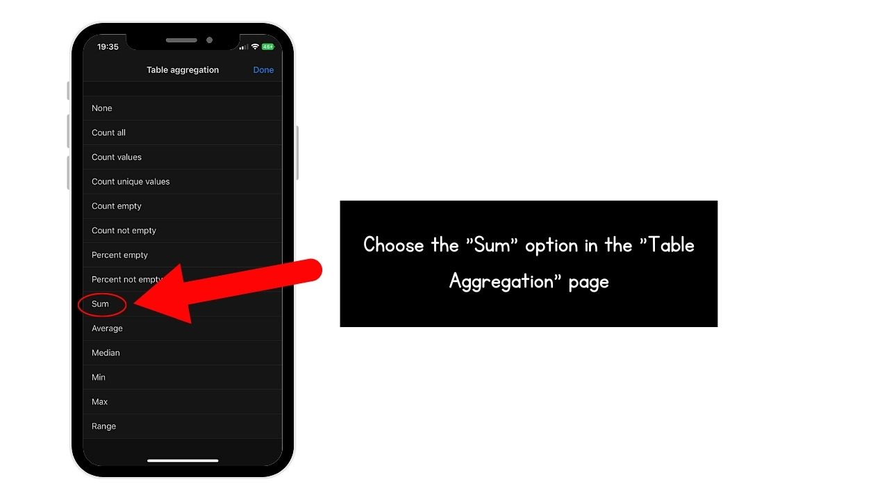 How to Sum a Column in Notion (Mobile) Step 3