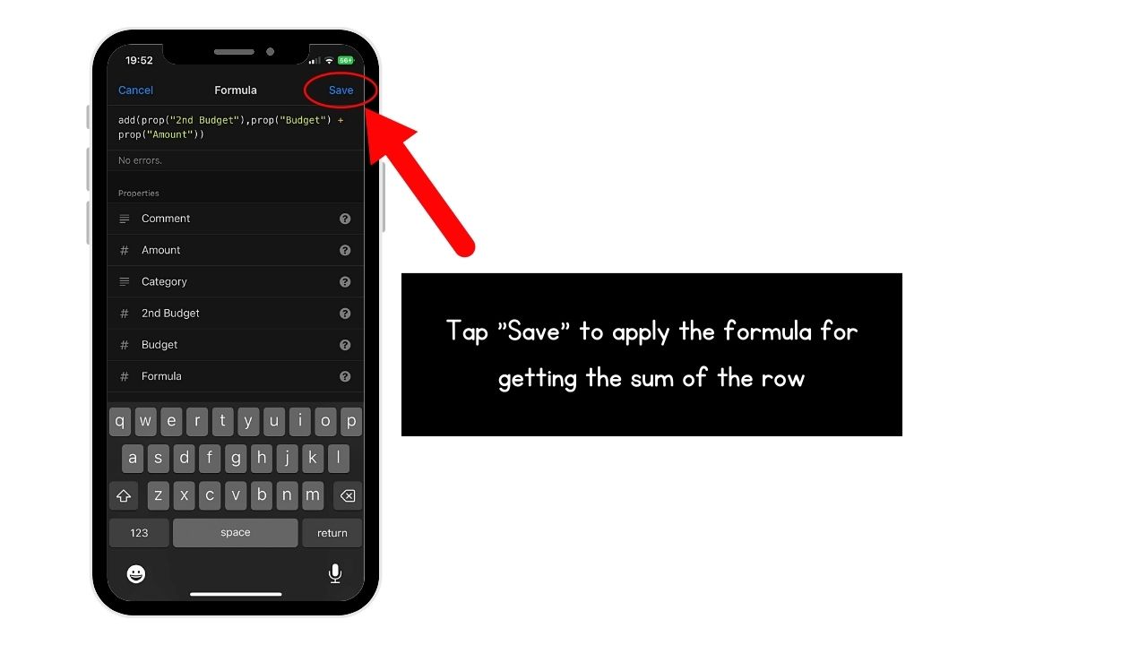 How to Sum a Row in Notion (Mobile) Step 5