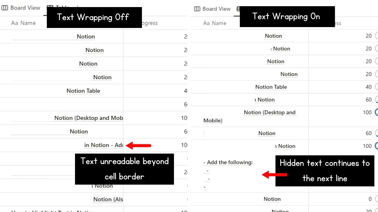 How to Wrap Text in All Columns of the Notion Table Step 3