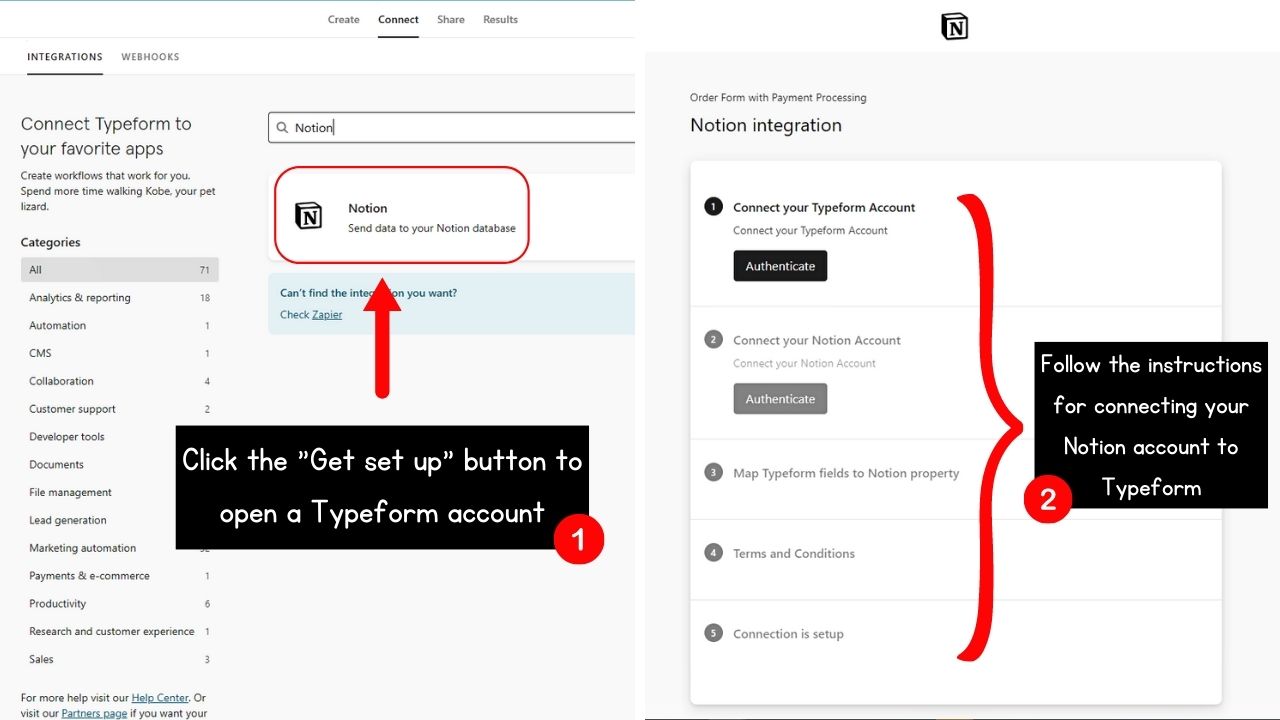 Linking Typeform with Notion