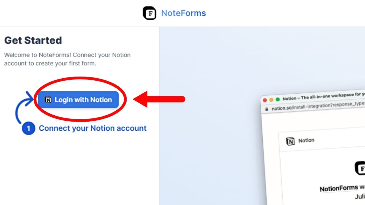 Logging in to an Official Notion Integration to Create a Form in Notion