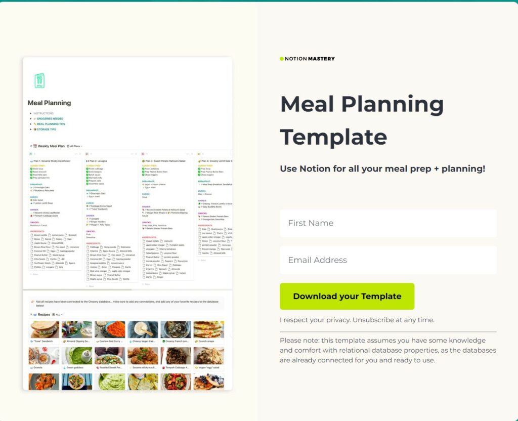 Meal Planning Template by Marie Poulin