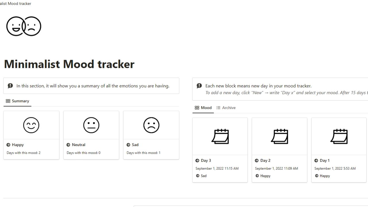 Minimalist Mood Tracker Free Notion Mood Tracker Template