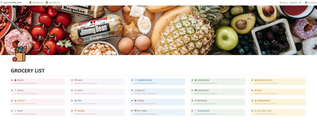 Notion Grocery List Templates