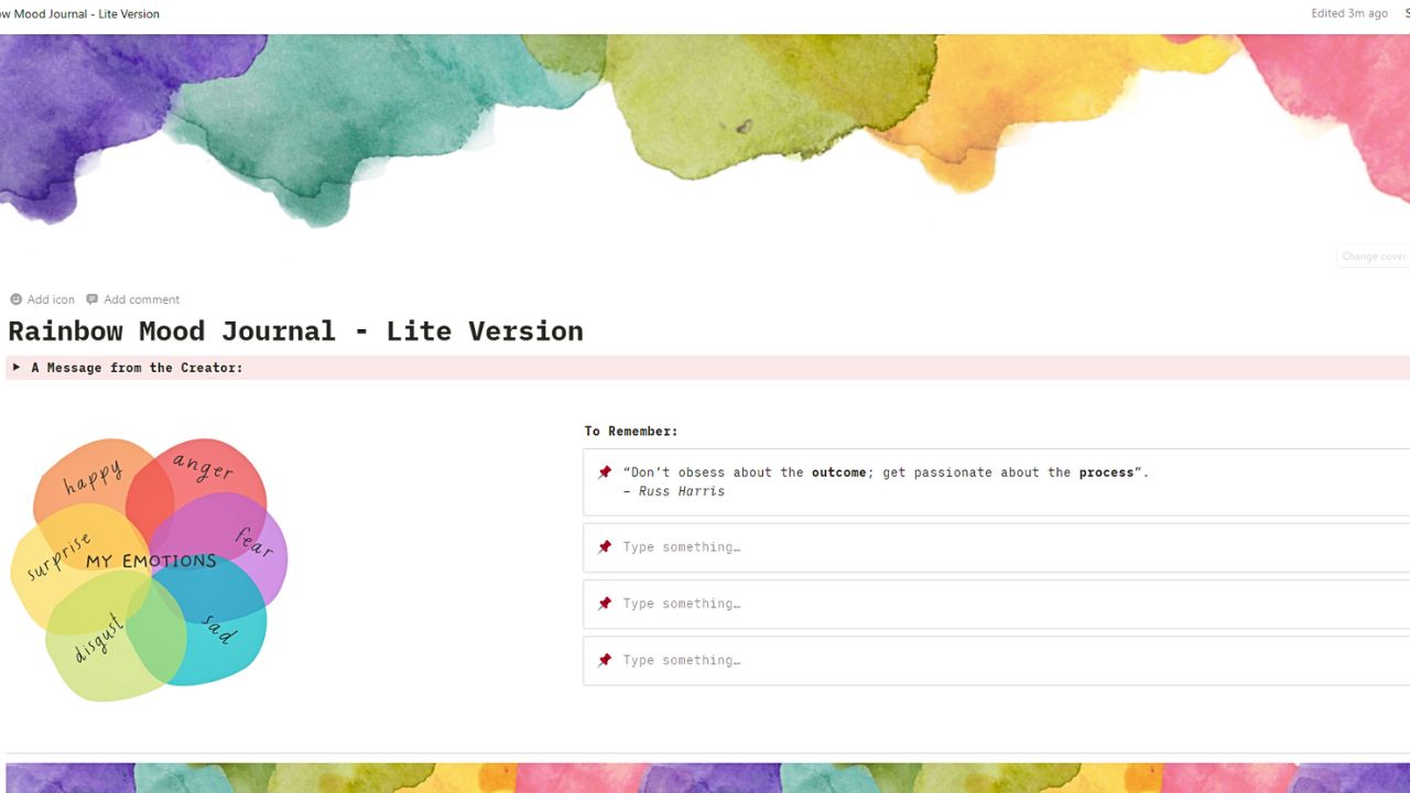 Rainbow Mood Journal - Lite Version Free Notion Mood Tracker Template