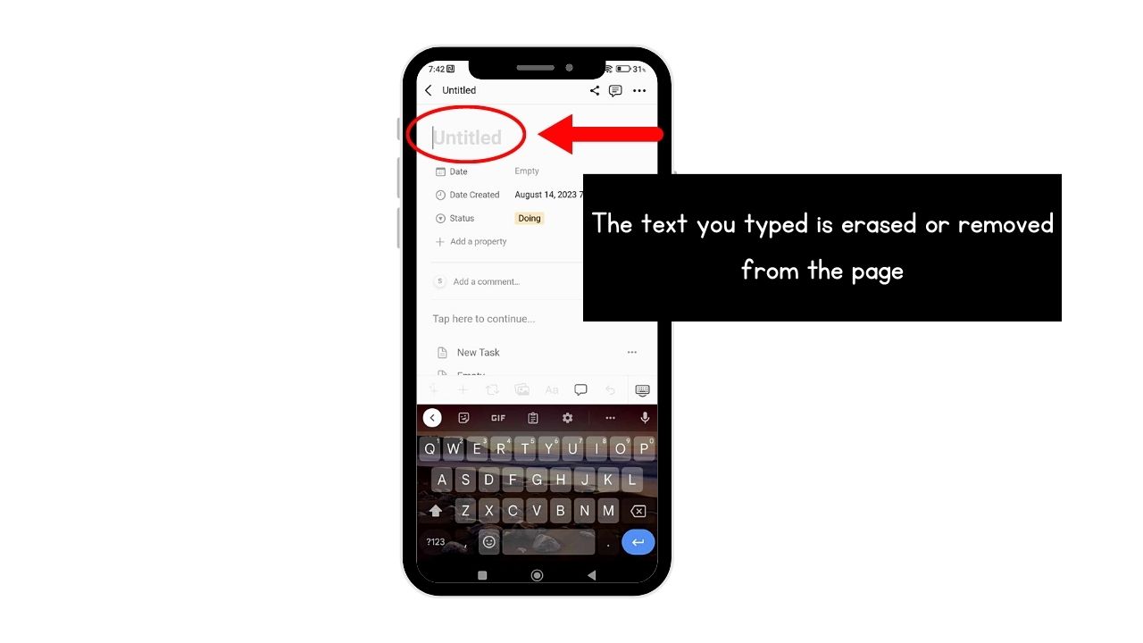 Tapping Undo on the Onscreen Keyboard in Notion Mobile 1