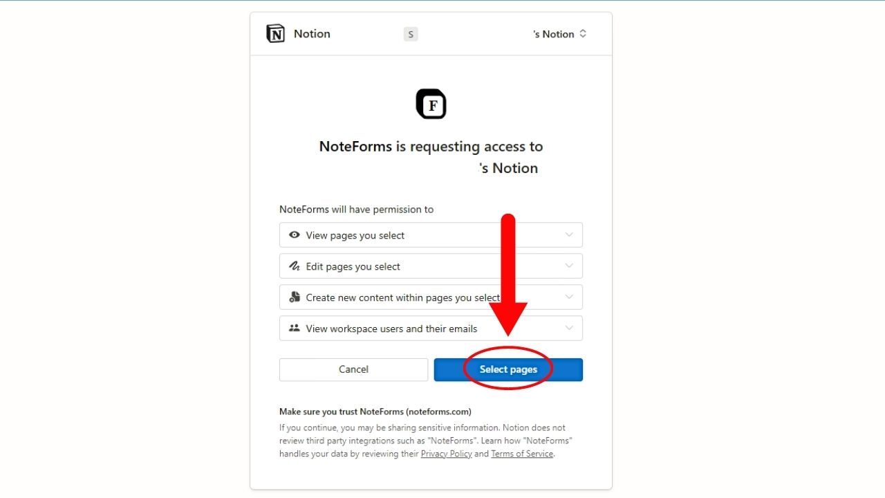 Use of an Official Notion Integration to Create a Form in Notion Step 1