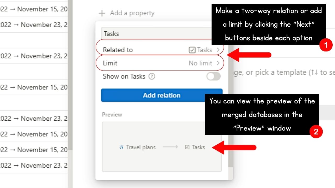 Using the Relation Function to Merge Databases in Notion Step 4