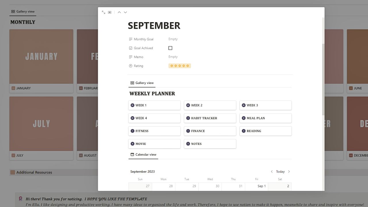 Aesthetic Monthly Planner by Ella Li Best and Free Notion Monthly Planner Templates