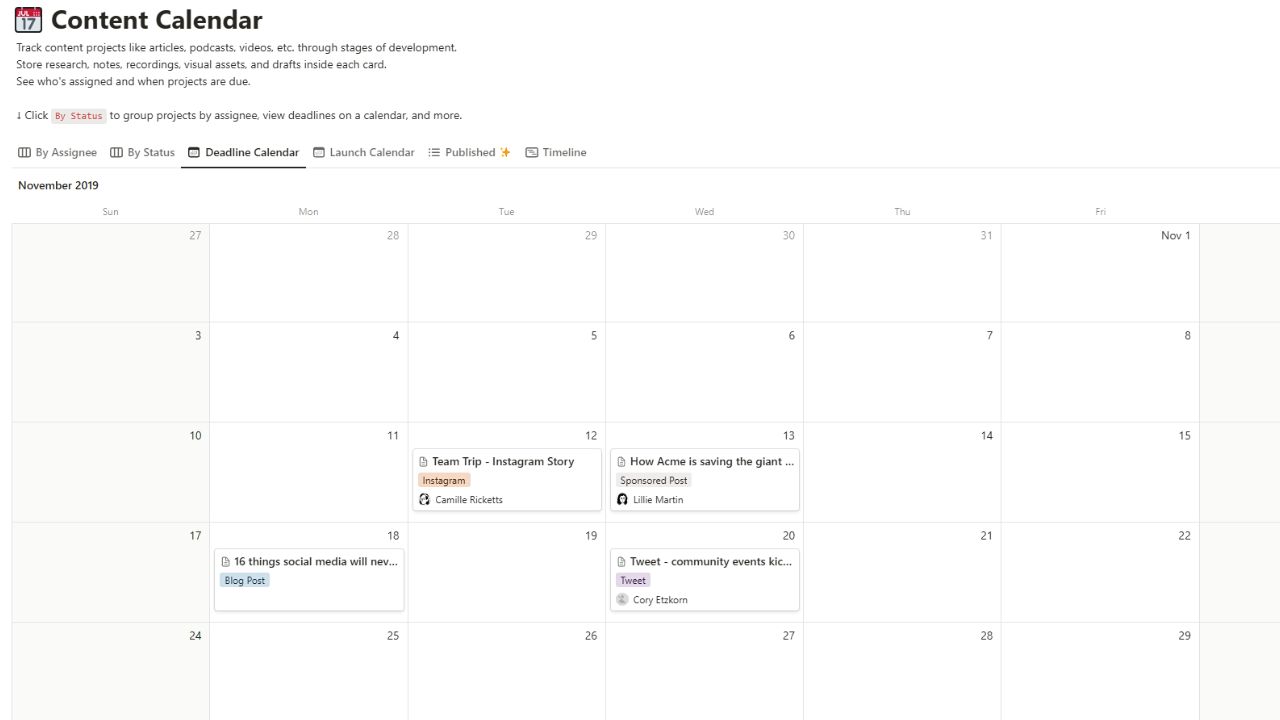 Content Calendar Best and Free Notion Calendar Templates
