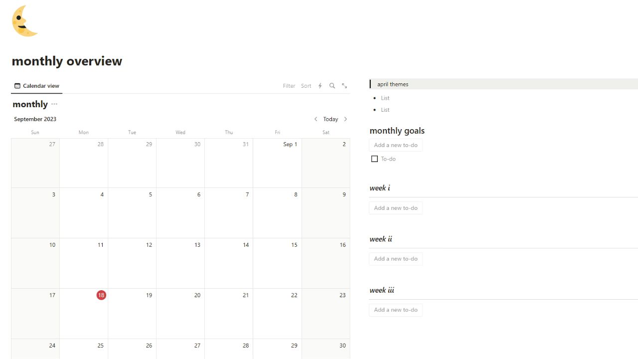 Monthly Overview by Moya Best and Free Notion Monthly Planner Templates