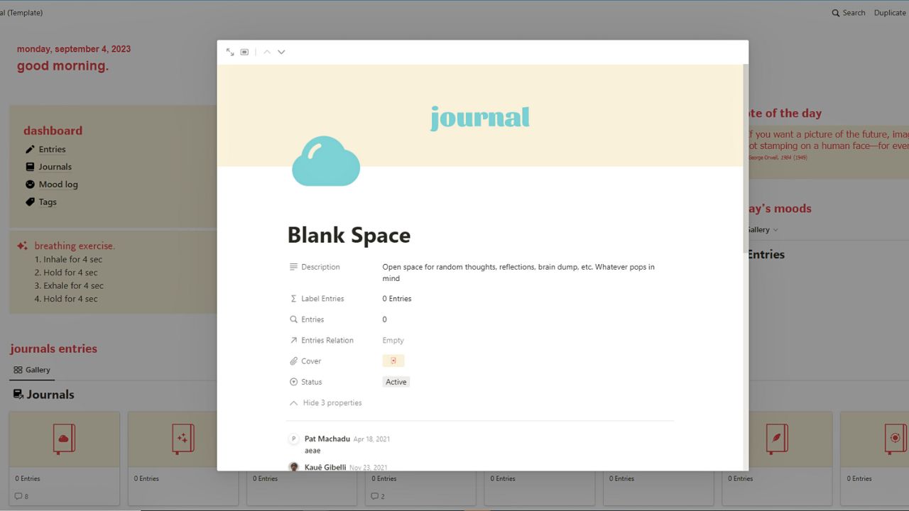 Personal Journal by Ellie Gons Free Notion Journal Template