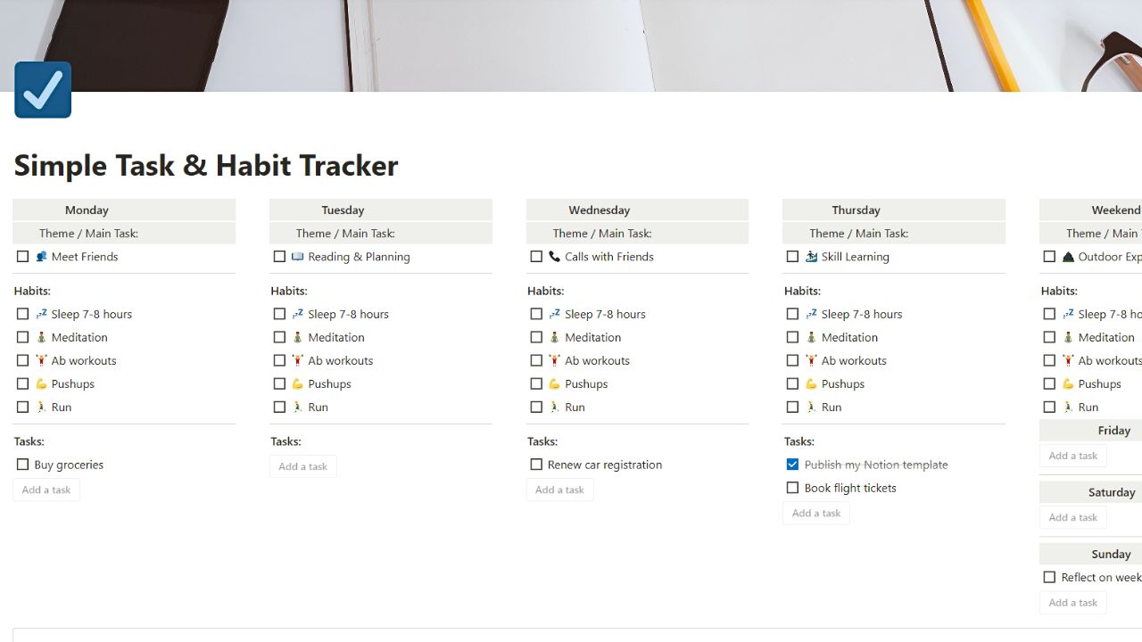 Simple Task & Habit Tracker Best and Free Notion To Do List Templates