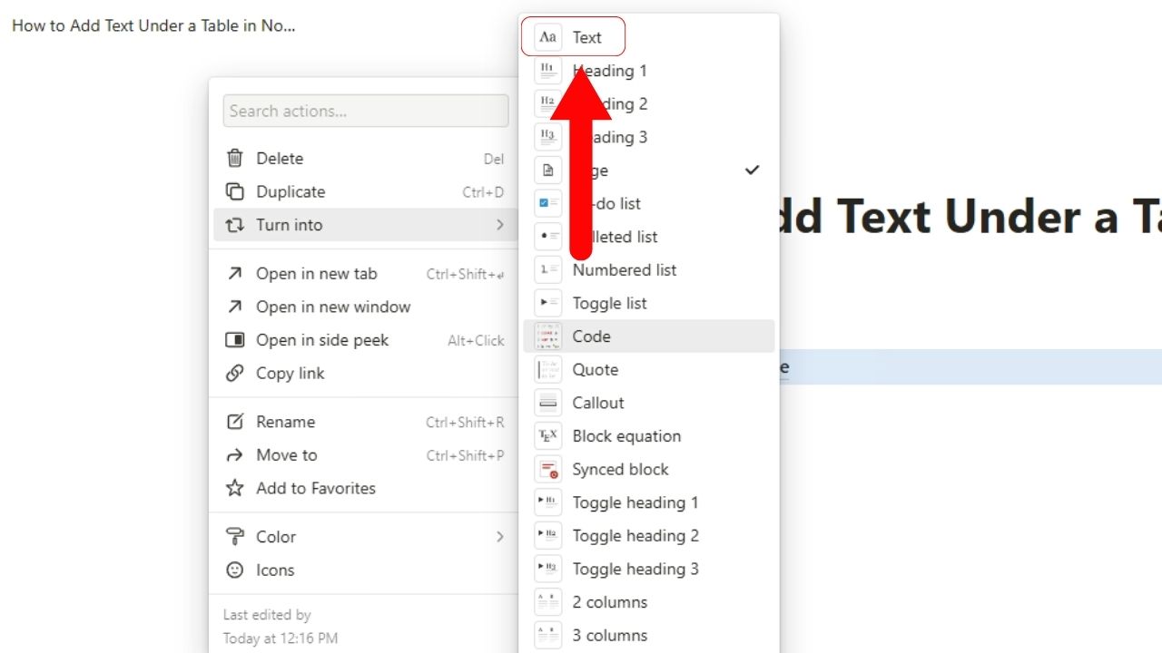 How to Add Text Under a Table in Notion Step 5