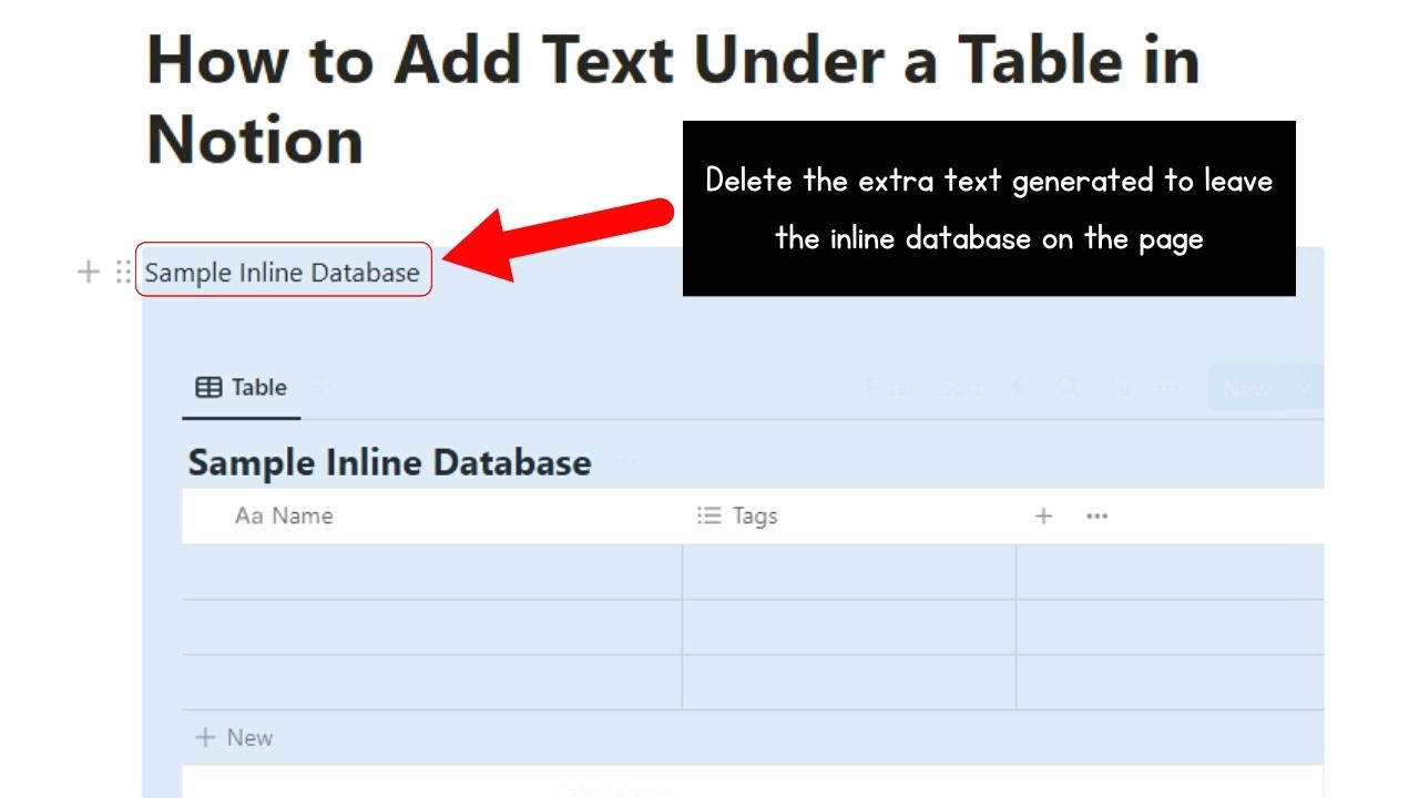 How to Add Text Under a Table in Notion Step 5