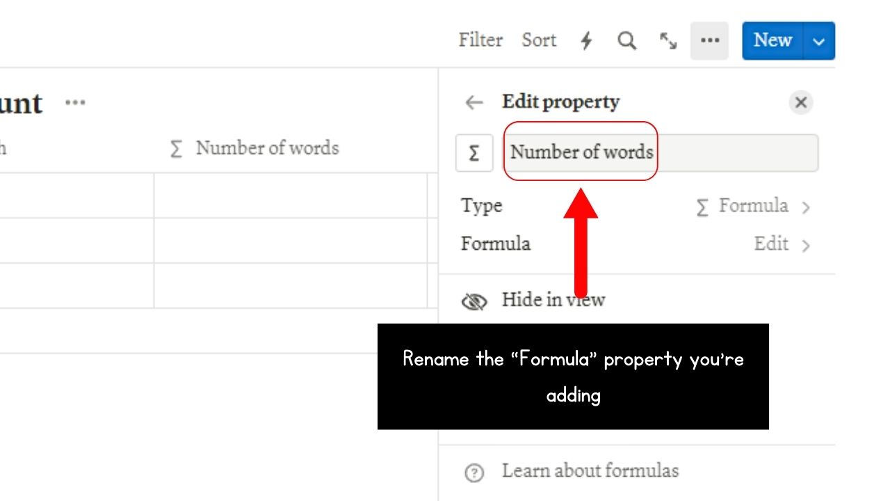 How to Check Word Count Within Databases in Notion by Creating a Word Counter Property Step 2
