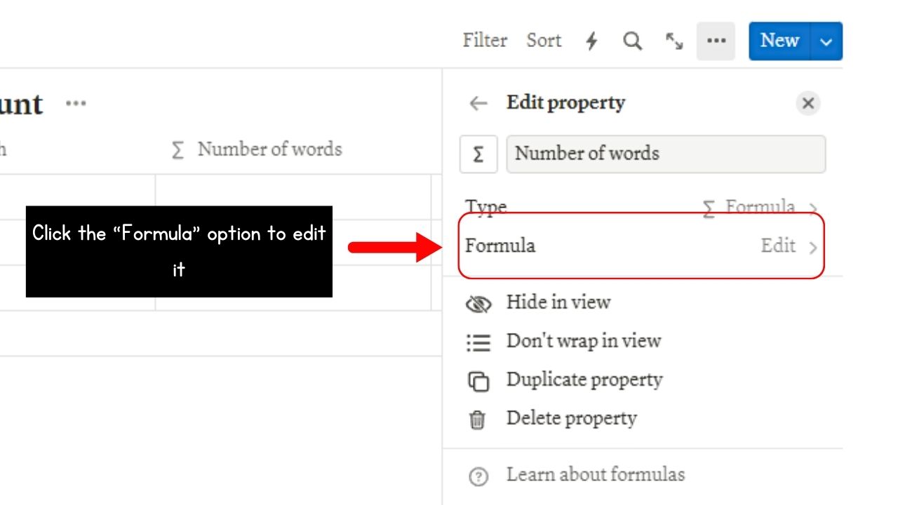 How to Check Word Count Within Databases in Notion by Creating a Word Counter Property Step 3