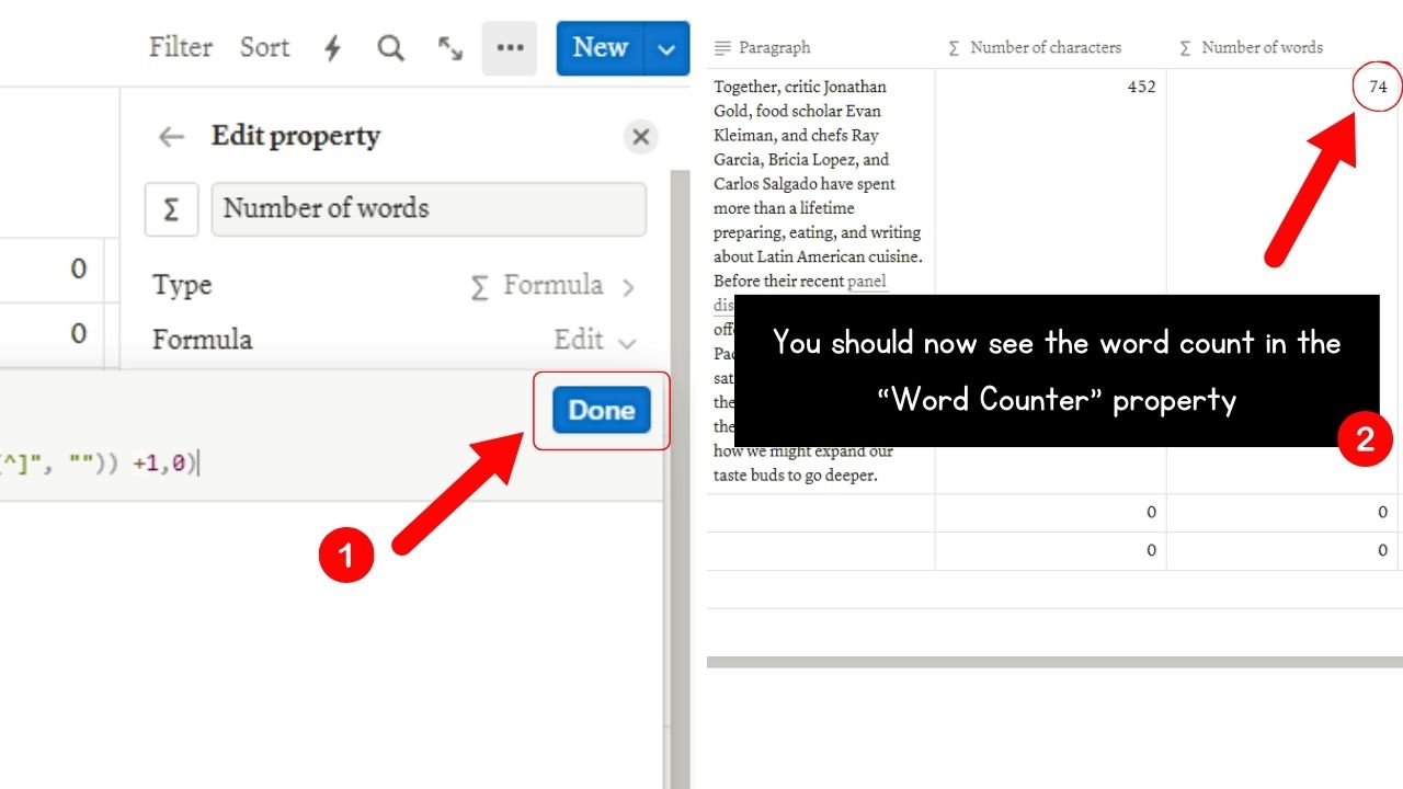 How to Check Word Count Within Databases in Notion by Creating a Word Counter Property Step 5
