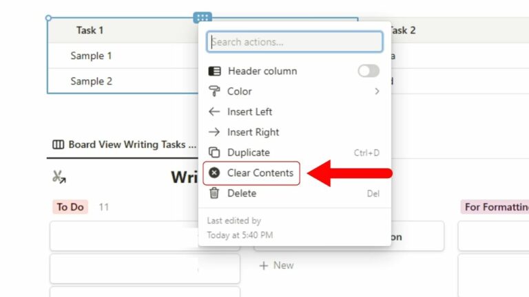 How to Clear a Table in Notion