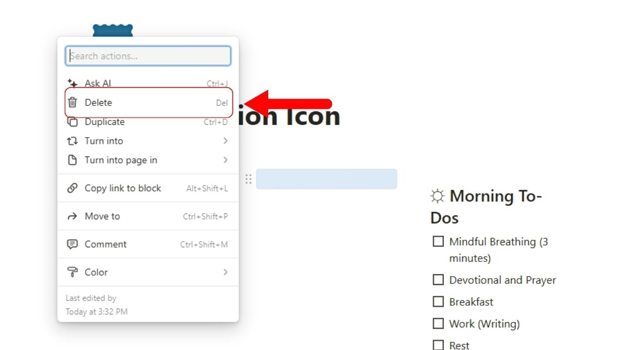 How to Delete Column in Notion by Selecting the Delete Option Step 2