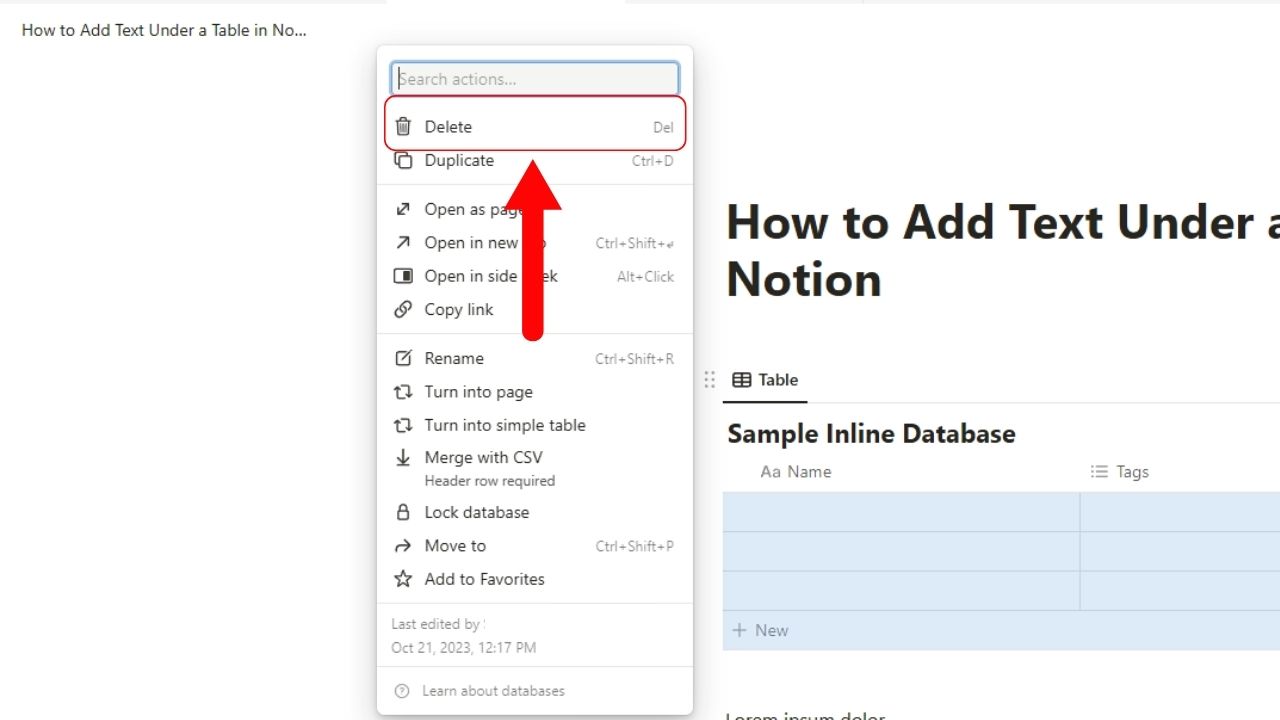 How to Delete Database in Notion Step 2