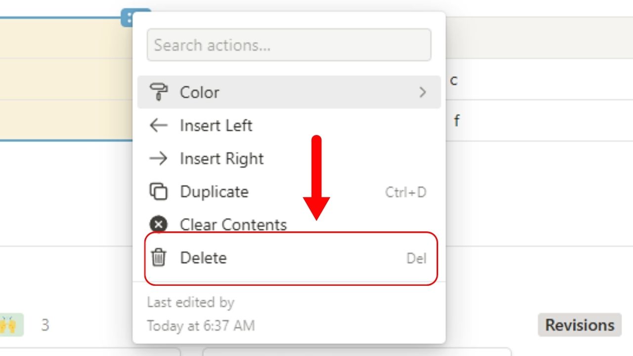 How to Delete Rows and Columns in Table in Notion Step 2