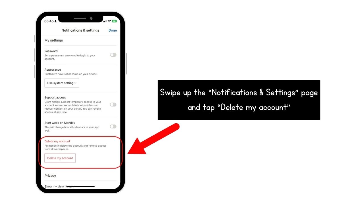How to Delete Your Notion Account in Mobile App Step 3