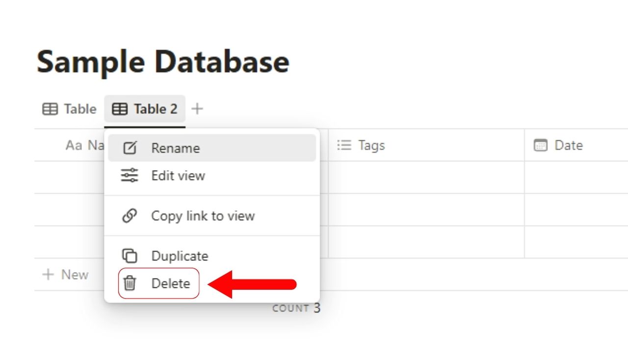 How to Delete a Specific View of a Database in Notion Step 2