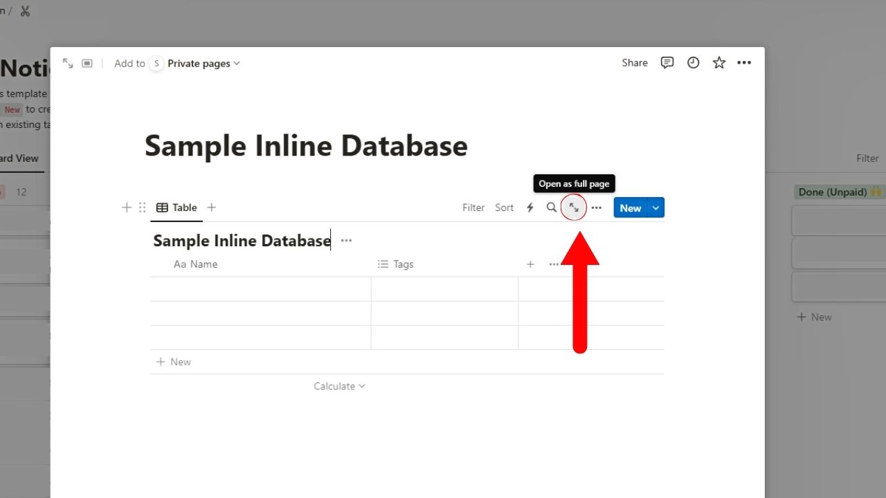 How to Get Notion Database ID in an Inline Database Step 1