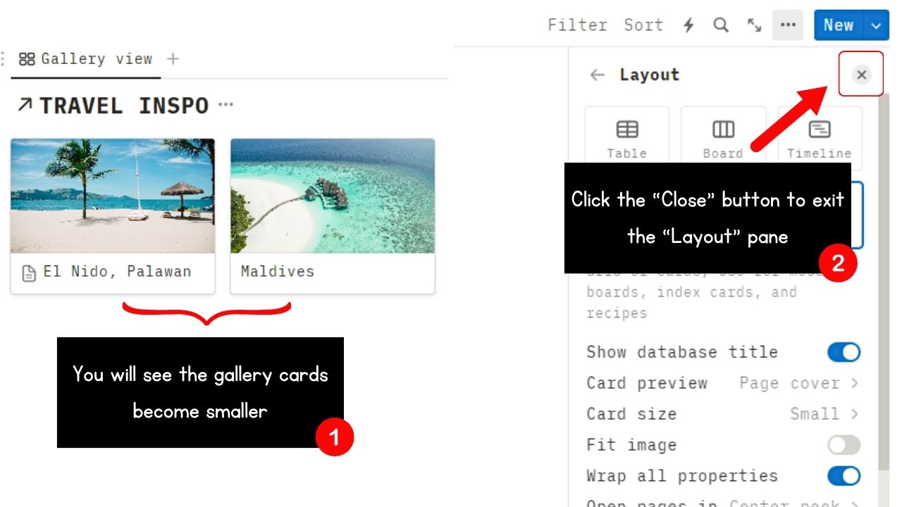 How to Make Gallery View Smaller in Notion Step 4