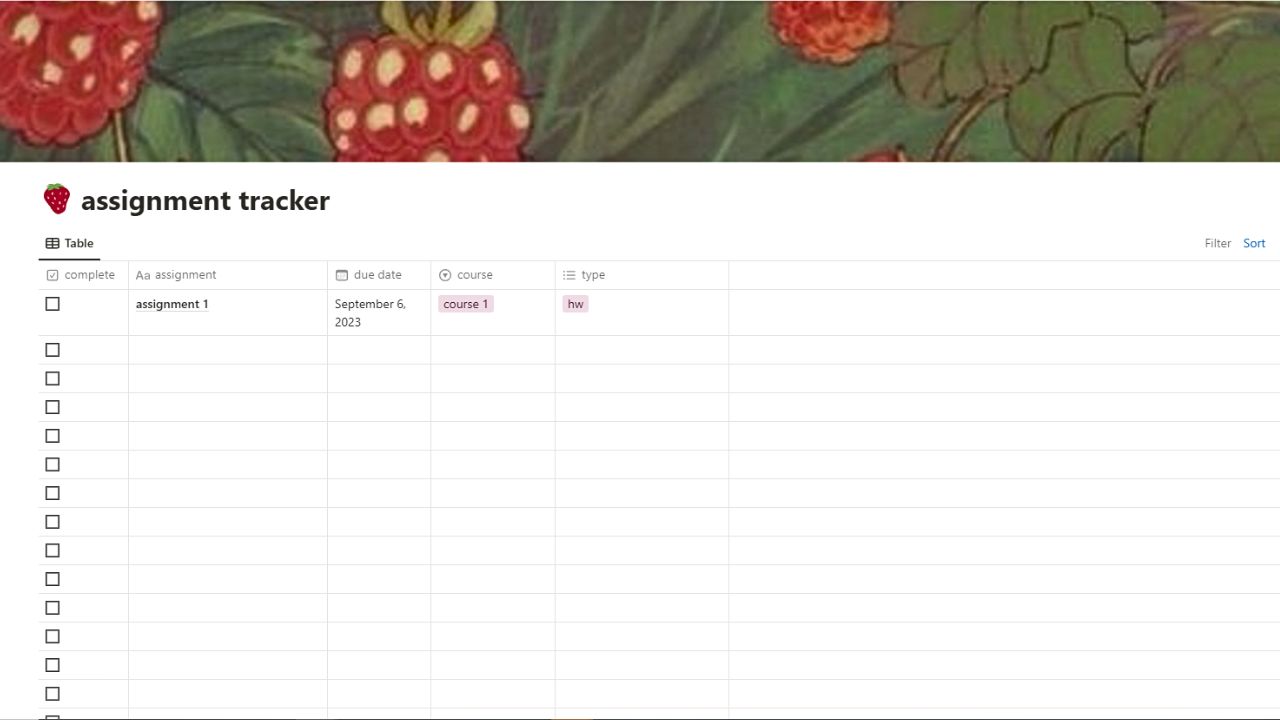 Berry Sweet Assignment Tracker by Chaelin Notion Assignment Tracker Templates