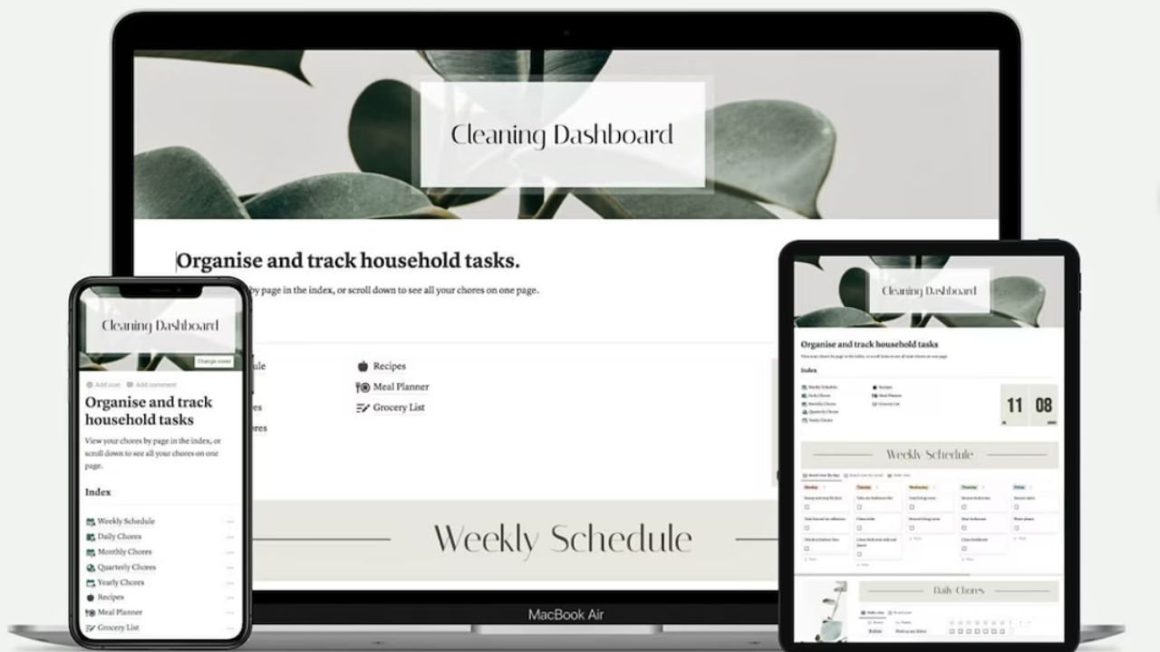 Cleaning Dashboard - Organise Household Tasks Paid Notion Cleaning Templates
