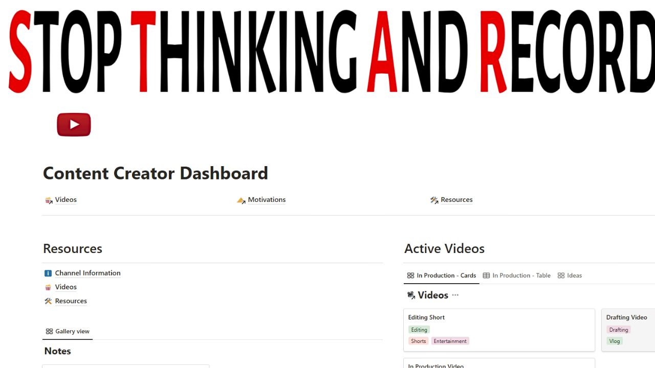 Content Creator Dashboard by Justin Martin Free Notion Templates for YouTubers
