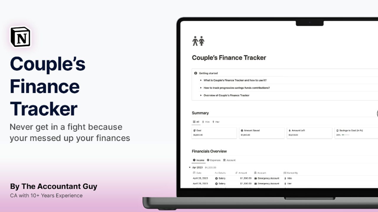 Couple’s Finance Tracker by Sanat Best Notion Finance Templates (Paid)
