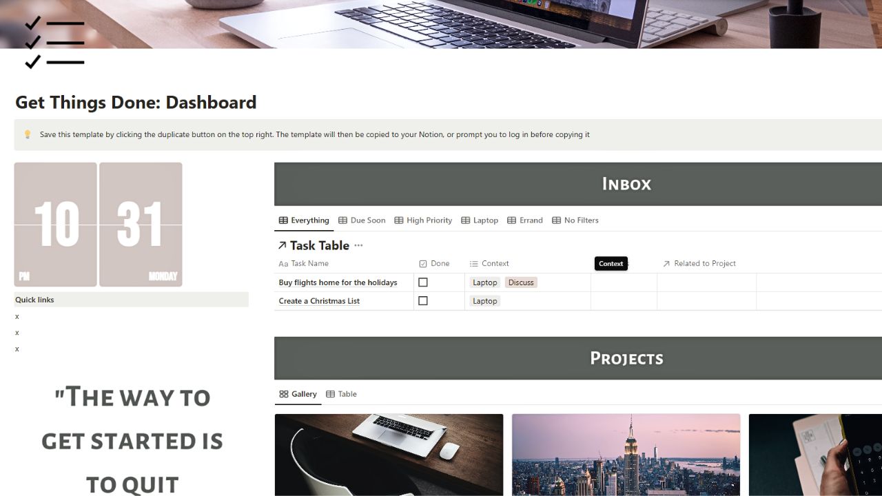 Get Things Done Template by Sija Notion GTD Templates