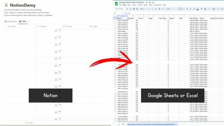 How to Export Notion Table to Excel or Google Sheets