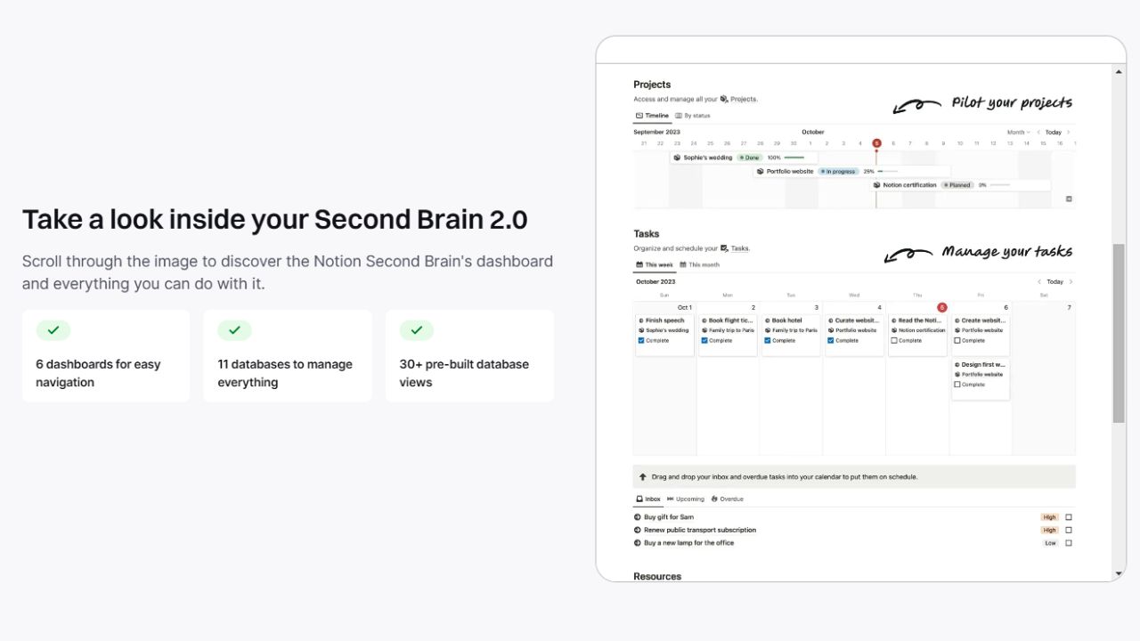Second Brain 2.0 for Notion Paid Notion Productivity Templates