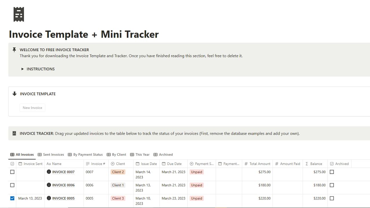 Simple Notion Invoice Template and Mini Tracker by Steffy Notion Free Notion Invoice Templates
