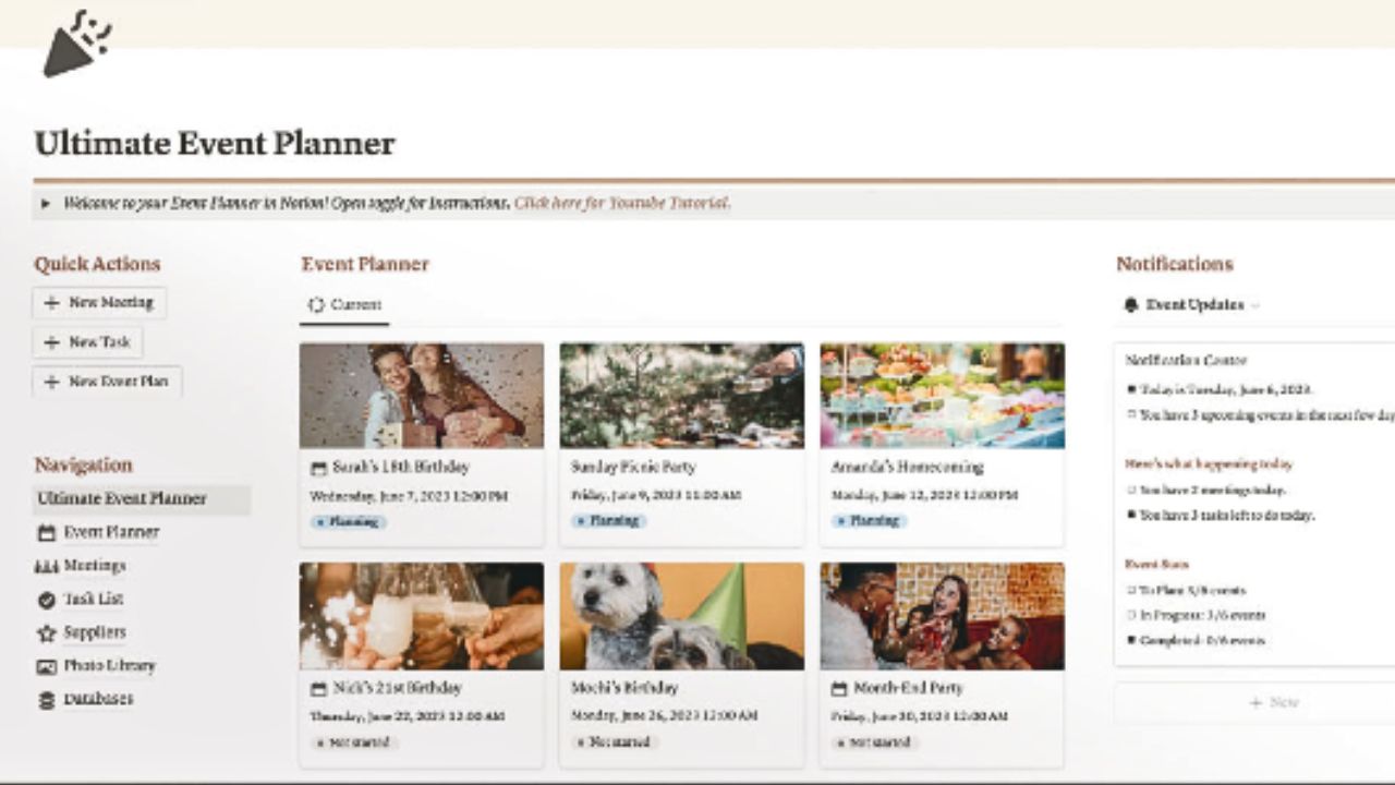 The Ultimate Event Planner by Nica of the Seeker Society Best Notion Event Planning Templates (Paid)