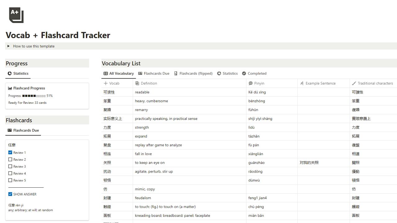Vocabulary Tracker (Language Learning) by Danyo Pang Free Notion Language Learning & Vocabulary Templates