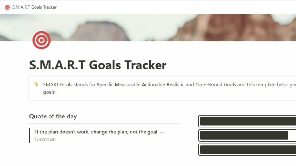 SMART Goals Notion Template Tracker Screenshot