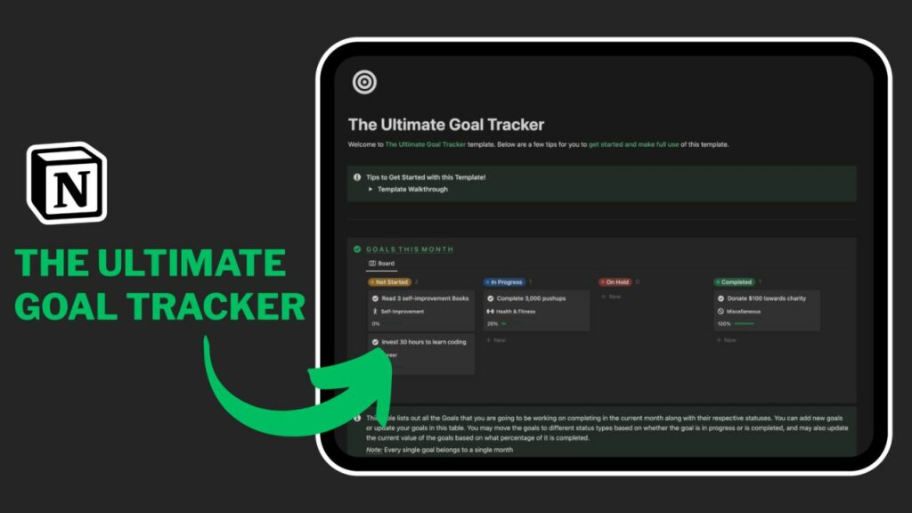 Ultimate goal tracker notion template screenshot