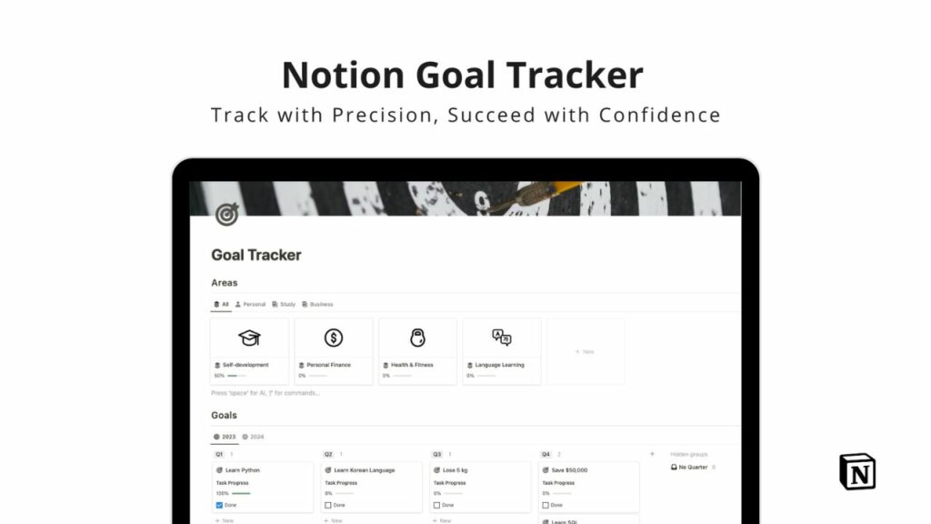 Yvonne's goal tracker notion template screenshot
