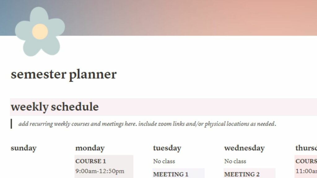 Semester planner Notion template by msf4237 screenshot