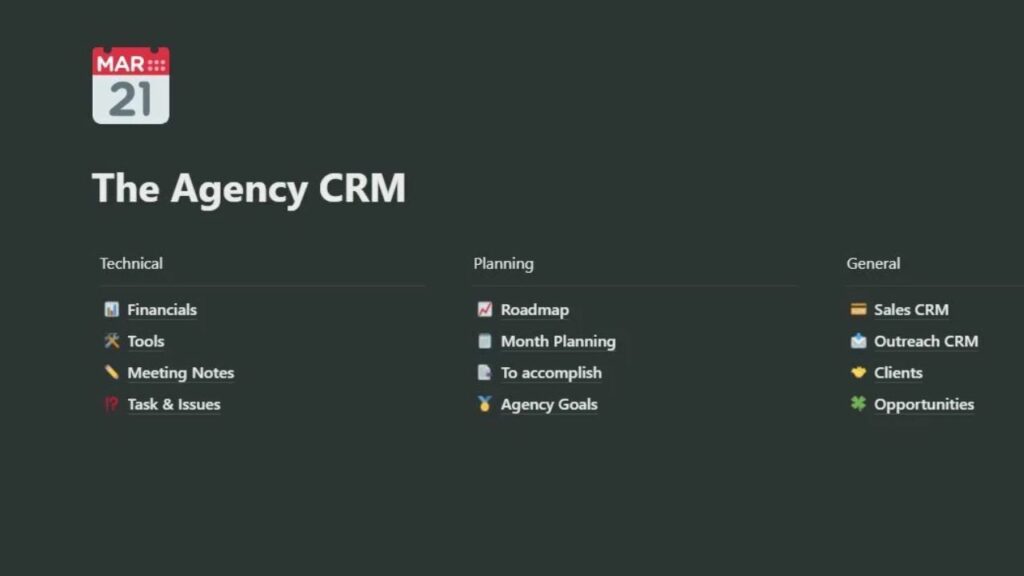 The Agency CRM Notion tracker screenshot
