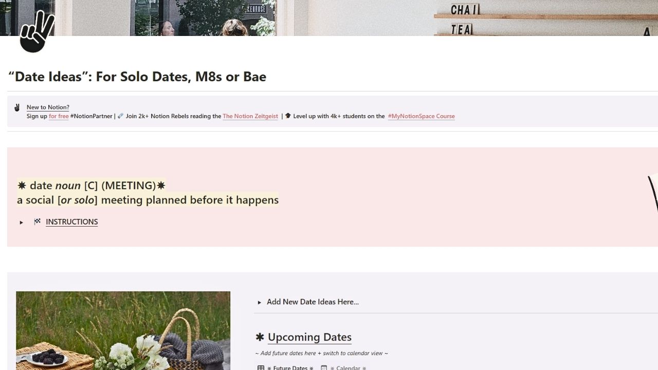 Date Ideas Dashboard by Francesca Odera Matthews Free Notion Templates