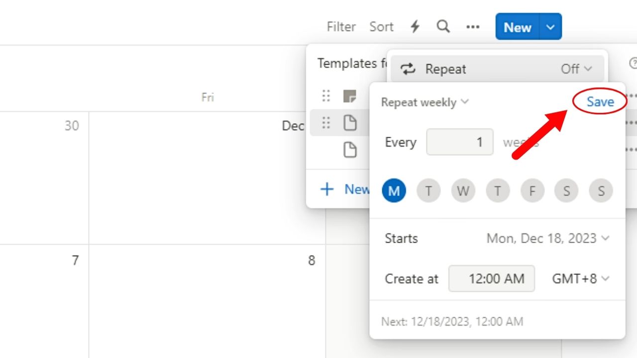 How to Add Recurring Events and Tasks to Notion Calendar Step 10