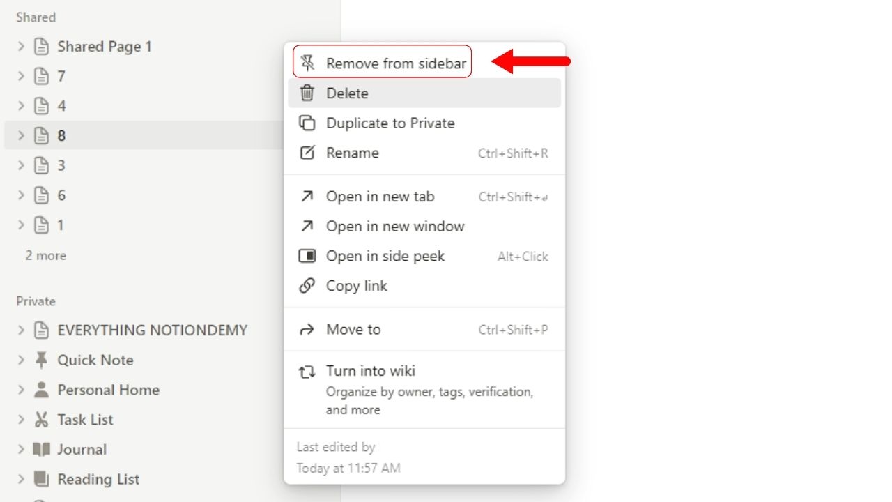 How to Hide Pages and Subpages in Notion Step 2